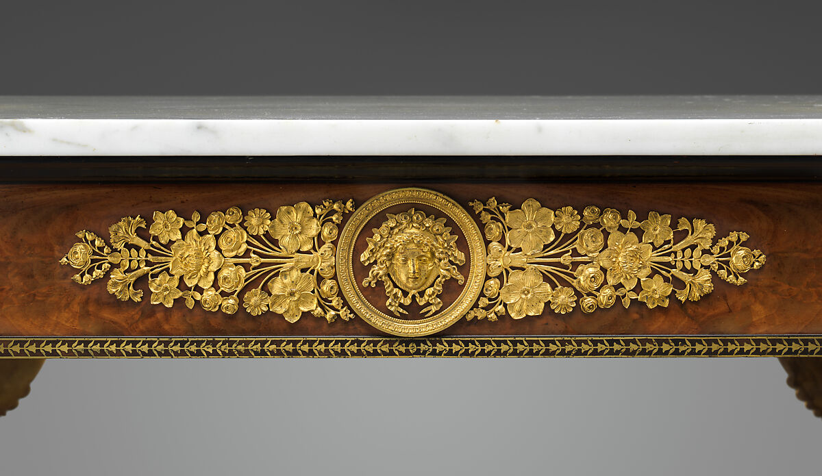 Pier Table, Charles-Honoré Lannuier (France 1779–1819 New York), Mahogany, mahogany veneer, pine, tulip poplar, maple, marble, gilded brass, die-stamped brass, plate glass, American