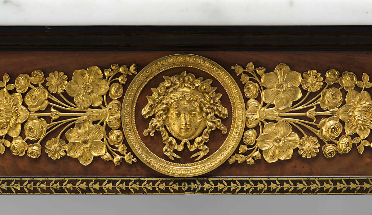 Pier Table, Charles-Honoré Lannuier (France 1779–1819 New York), Mahogany, mahogany veneer, pine, tulip poplar, maple, marble, gilded brass, die-stamped brass, plate glass, American