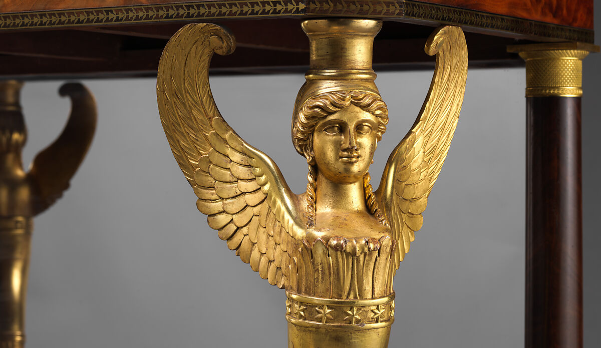 Pier Table, Charles-Honoré Lannuier (France 1779–1819 New York), Mahogany, mahogany veneer, pine, tulip poplar, maple, marble, gilded brass, die-stamped brass, plate glass, American