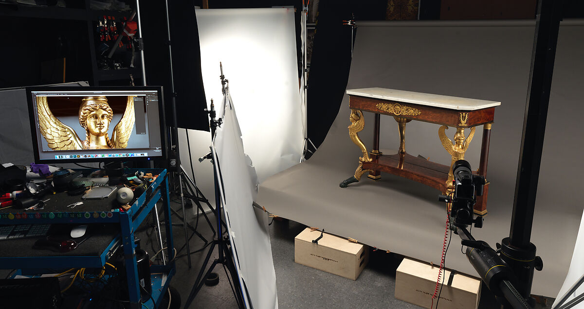 Pier Table, Charles-Honoré Lannuier (France 1779–1819 New York), Mahogany, mahogany veneer, pine, tulip poplar, maple, marble, gilded brass, die-stamped brass, plate glass, American