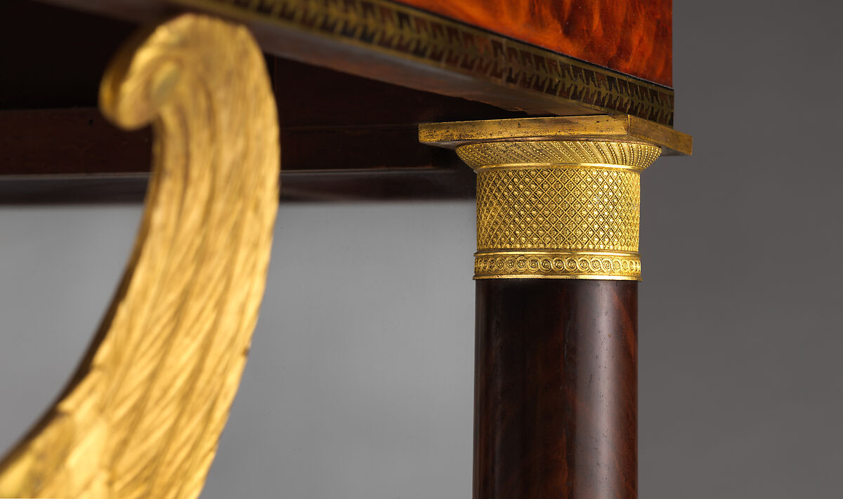 Pier Table, Charles-Honoré Lannuier (France 1779–1819 New York), Mahogany, mahogany veneer, pine, tulip poplar, maple, marble, gilded brass, die-stamped brass, plate glass, American