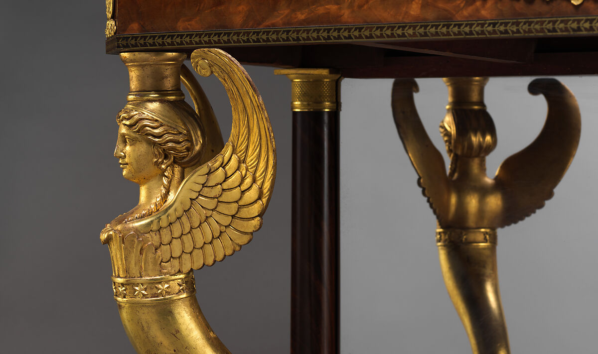 Pier Table, Charles-Honoré Lannuier (France 1779–1819 New York), Mahogany, mahogany veneer, pine, tulip poplar, maple, marble, gilded brass, die-stamped brass, plate glass, American