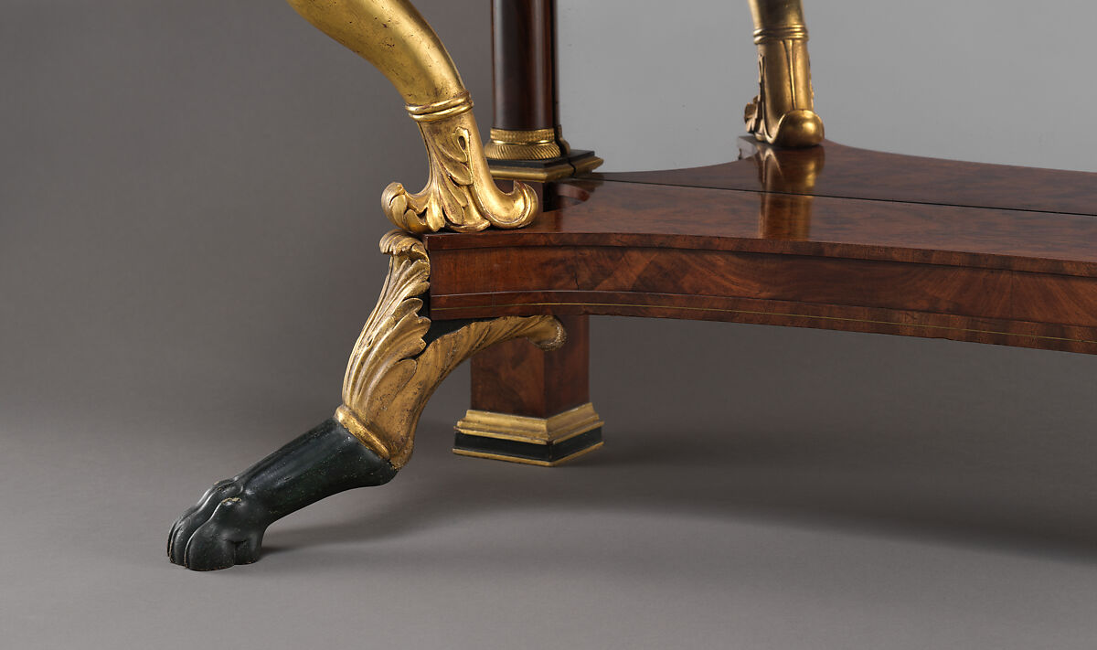 Pier Table, Charles-Honoré Lannuier (France 1779–1819 New York), Mahogany, mahogany veneer, pine, tulip poplar, maple, marble, gilded brass, die-stamped brass, plate glass, American