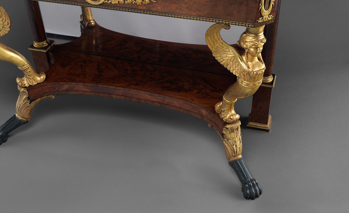 Pier Table, Charles-Honoré Lannuier (France 1779–1819 New York), Mahogany, mahogany veneer, pine, tulip poplar, maple, marble, gilded brass, die-stamped brass, plate glass, American