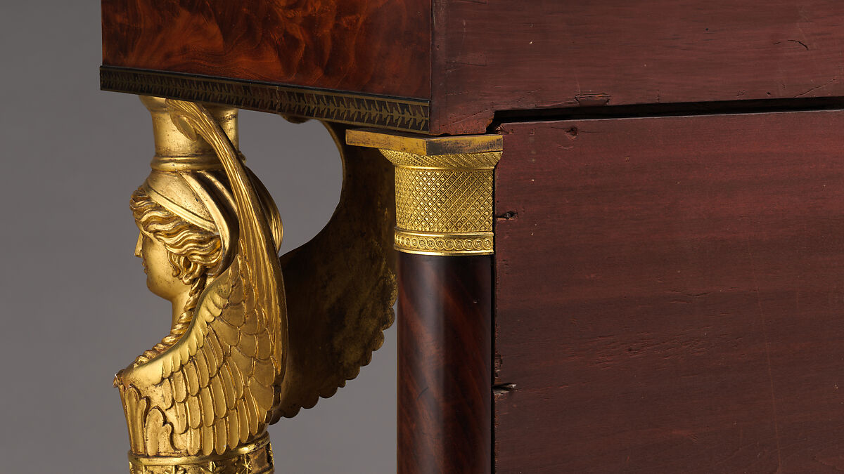 Pier Table, Charles-Honoré Lannuier (France 1779–1819 New York), Mahogany, mahogany veneer, pine, tulip poplar, maple, marble, gilded brass, die-stamped brass, plate glass, American