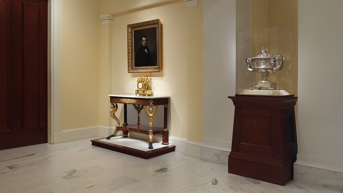 Pier Table, Charles-Honoré Lannuier (France 1779–1819 New York), Mahogany, mahogany veneer, pine, tulip poplar, maple, marble, gilded brass, die-stamped brass, plate glass, American