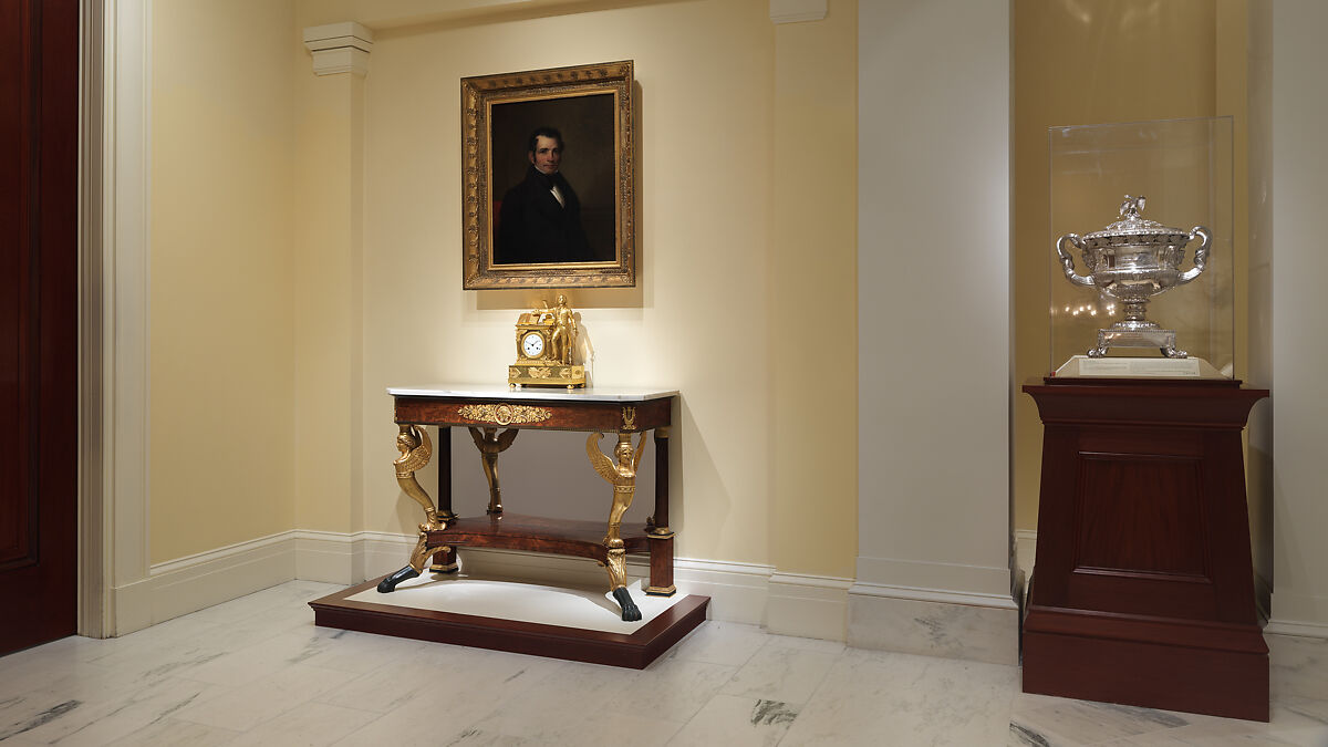 Pier Table, Charles-Honoré Lannuier (France 1779–1819 New York), Mahogany, mahogany veneer, pine, tulip poplar, maple, marble, gilded brass, die-stamped brass, plate glass, American