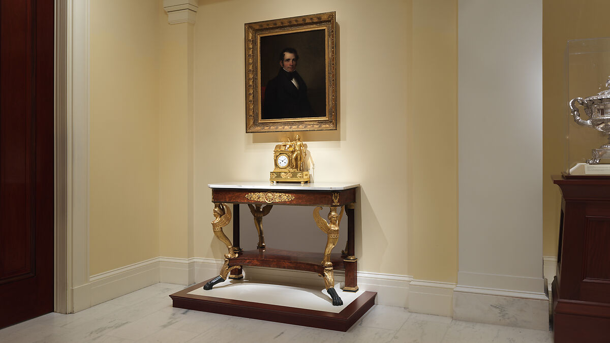 Pier Table, Charles-Honoré Lannuier (France 1779–1819 New York), Mahogany, mahogany veneer, pine, tulip poplar, maple, marble, gilded brass, die-stamped brass, plate glass, American