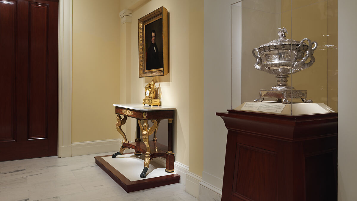 Pier Table, Charles-Honoré Lannuier (France 1779–1819 New York), Mahogany, mahogany veneer, pine, tulip poplar, maple, marble, gilded brass, die-stamped brass, plate glass, American