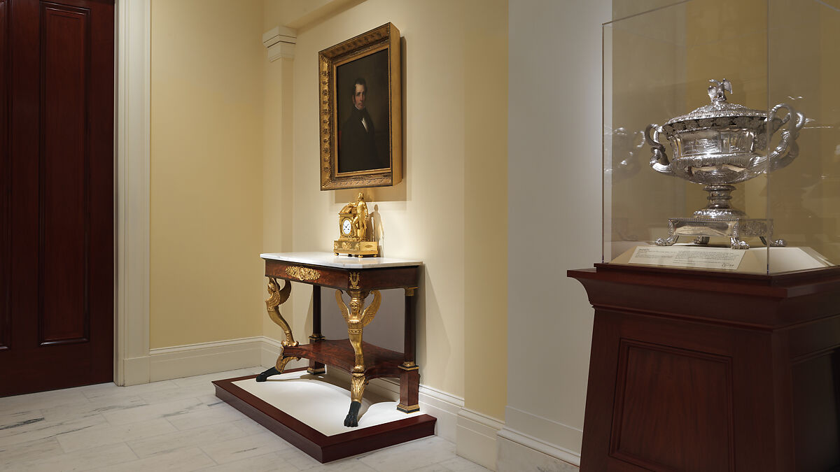 Pier Table, Charles-Honoré Lannuier (France 1779–1819 New York), Mahogany, mahogany veneer, pine, tulip poplar, maple, marble, gilded brass, die-stamped brass, plate glass, American