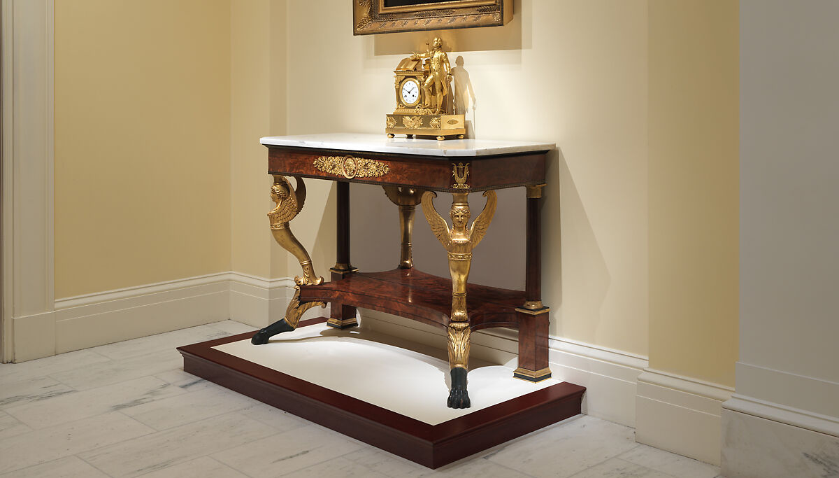 Pier Table, Charles-Honoré Lannuier (France 1779–1819 New York), Mahogany, mahogany veneer, pine, tulip poplar, maple, marble, gilded brass, die-stamped brass, plate glass, American