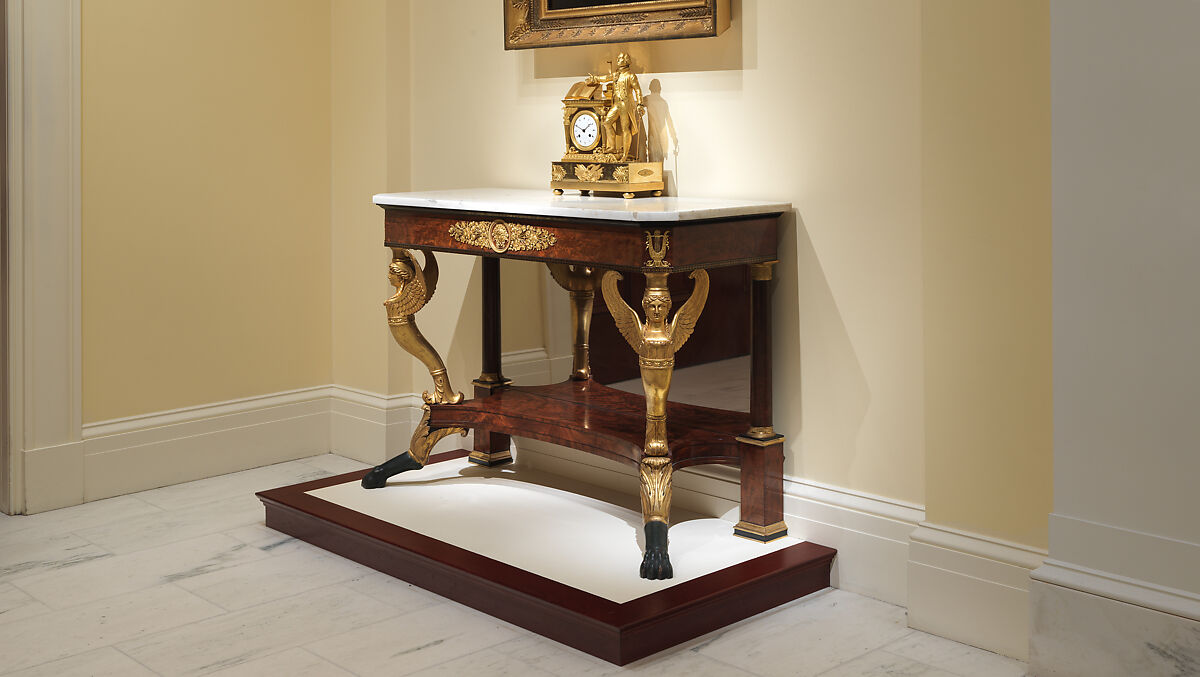 Pier Table, Charles-Honoré Lannuier (France 1779–1819 New York), Mahogany, mahogany veneer, pine, tulip poplar, maple, marble, gilded brass, die-stamped brass, plate glass, American