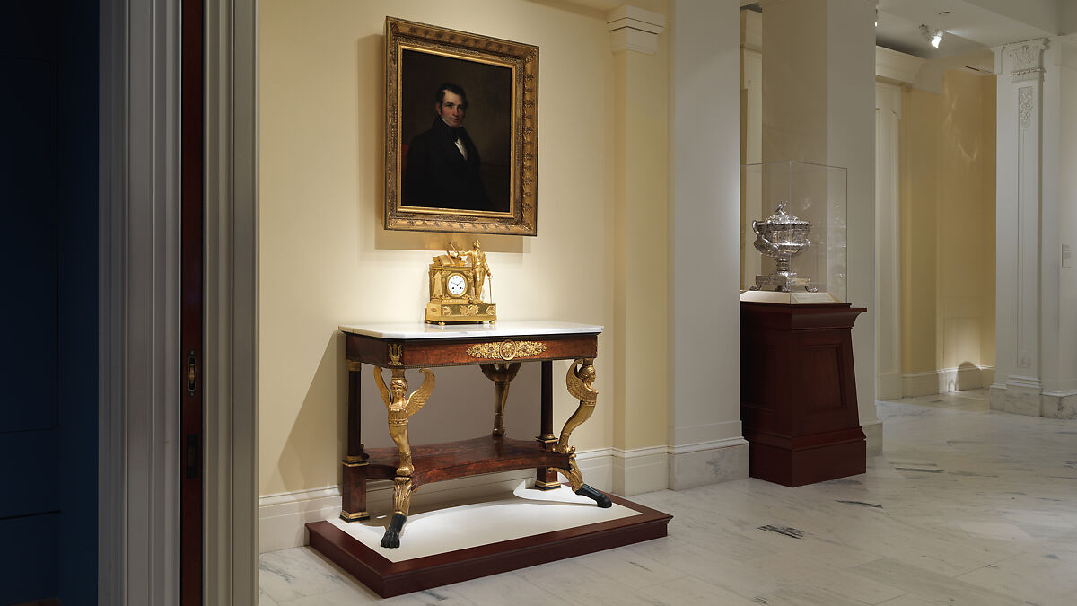 Pier Table, Charles-Honoré Lannuier (France 1779–1819 New York), Mahogany, mahogany veneer, pine, tulip poplar, maple, marble, gilded brass, die-stamped brass, plate glass, American