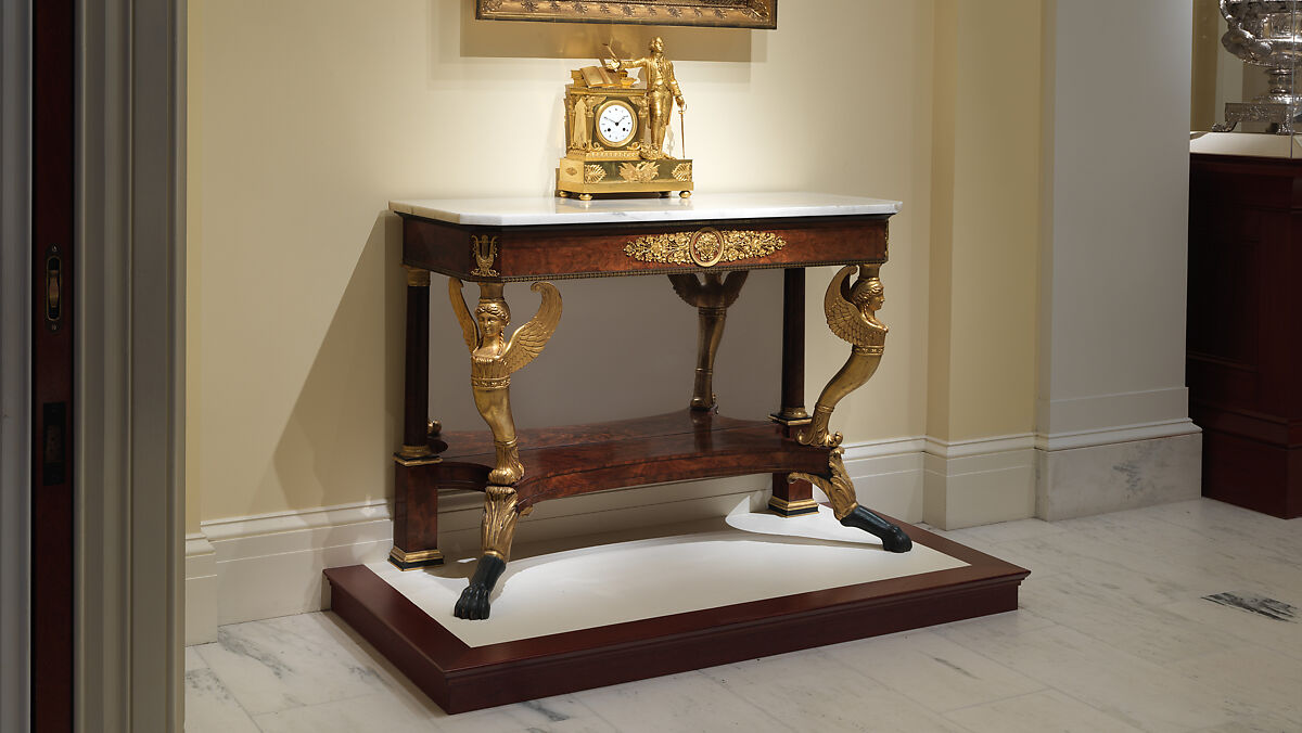 Pier Table, Charles-Honoré Lannuier (France 1779–1819 New York), Mahogany, mahogany veneer, pine, tulip poplar, maple, marble, gilded brass, die-stamped brass, plate glass, American