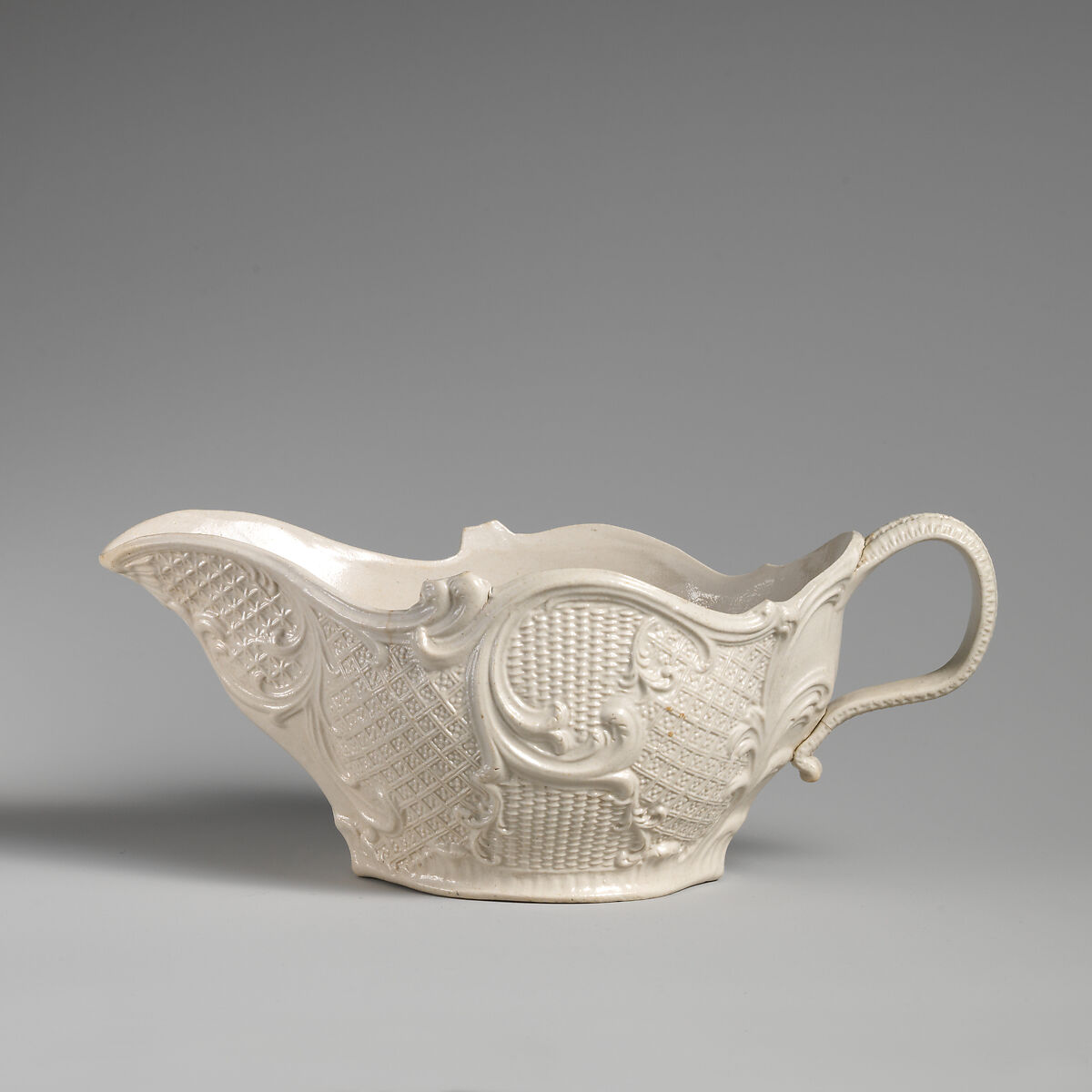 Sauceboat, Salt-glazed stoneware, British, Staffordshire 