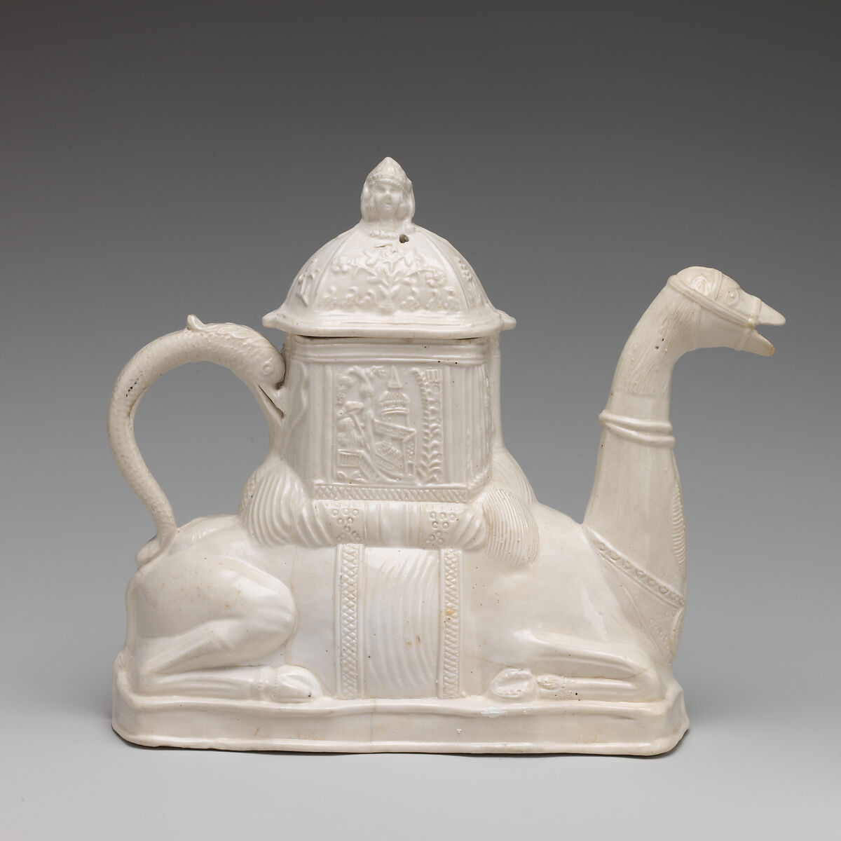 Teapot in the form of a camel, Salt-glazed stoneware, British, Staffordshire