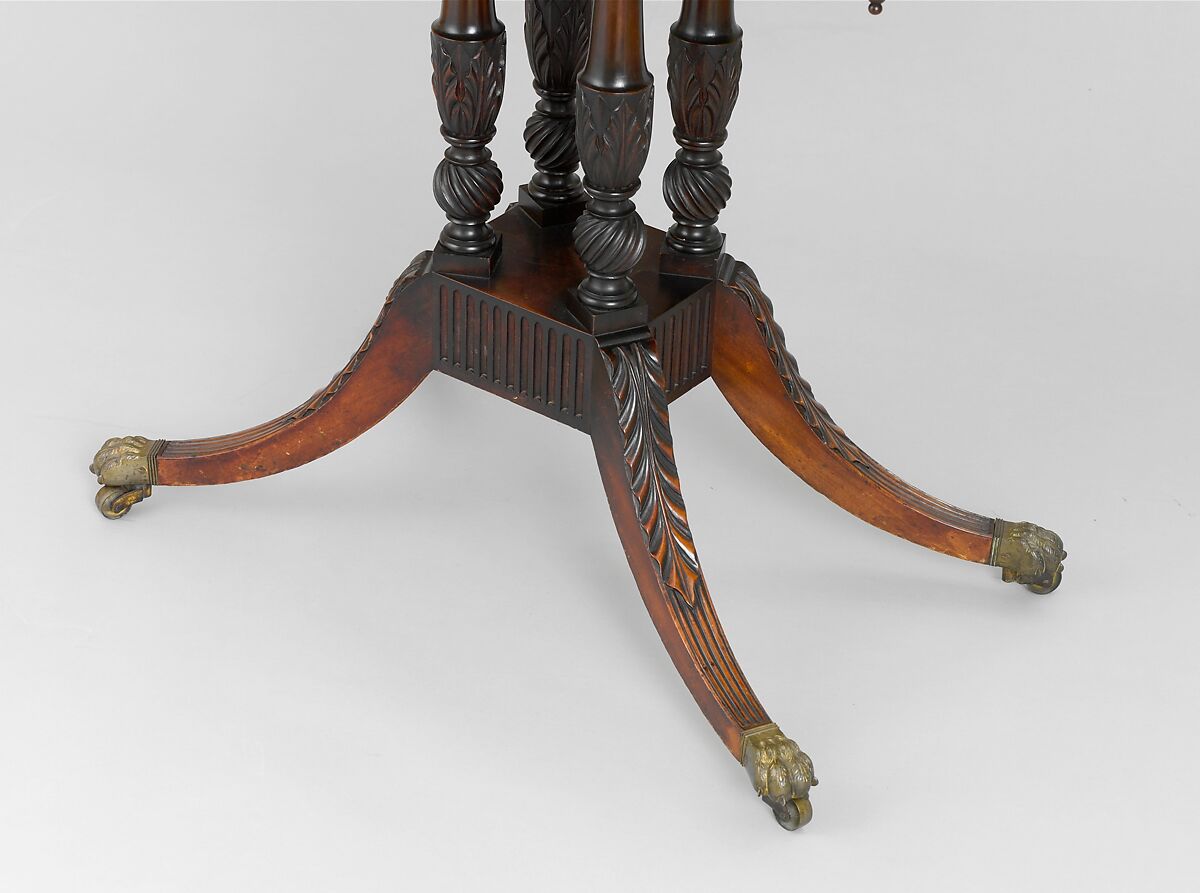 Card table, Attributed to Duncan Phyfe (American (born Scotland), near Lock Fannich, Ross-Shire, Scotland 1768/1770–1854 New York), Mahogany, mahogany veneer, white pine, yellow poplar, rosewood, brass, iron, American
