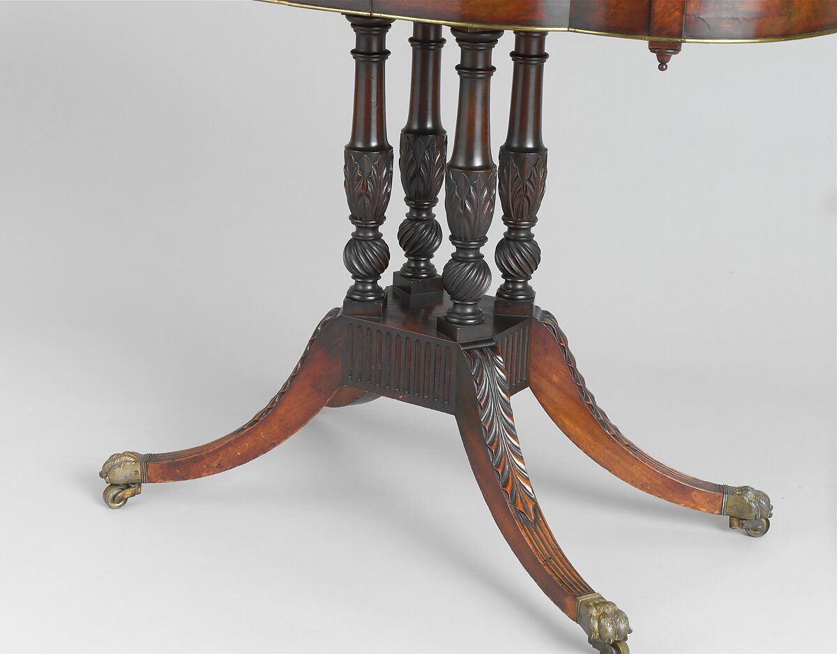 Card table, Attributed to Duncan Phyfe (American (born Scotland), near Lock Fannich, Ross-Shire, Scotland 1768/1770–1854 New York), Mahogany, mahogany veneer, white pine, yellow poplar, rosewood, brass, iron, American