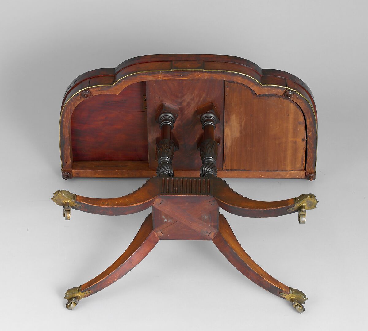 Card table, Attributed to Duncan Phyfe (American (born Scotland), near Lock Fannich, Ross-Shire, Scotland 1768/1770–1854 New York), Mahogany, mahogany veneer, white pine, yellow poplar, rosewood, brass, iron, American