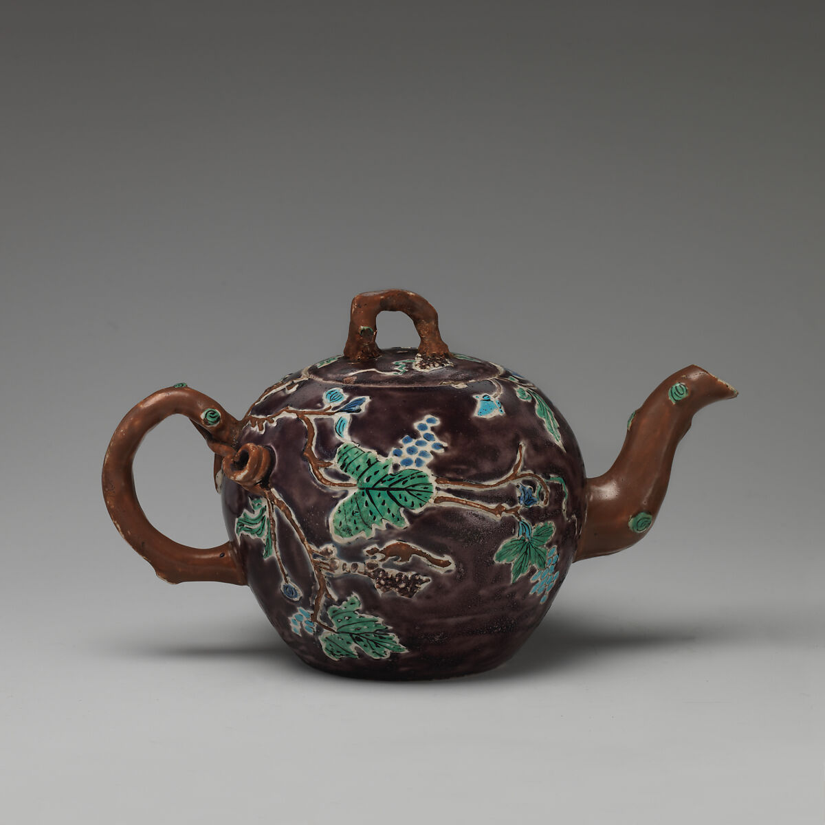 Teapot, Salt-glazed stoneware, British, Staffordshire