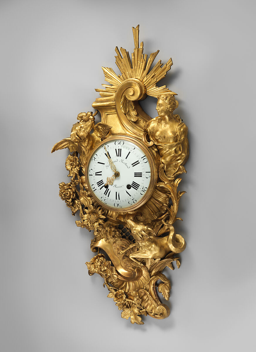 Wall clock (cartel) with movement of later date, Case maker: Jacques Caffieri (French, 1678–1755), Gilt bronze, French, Paris