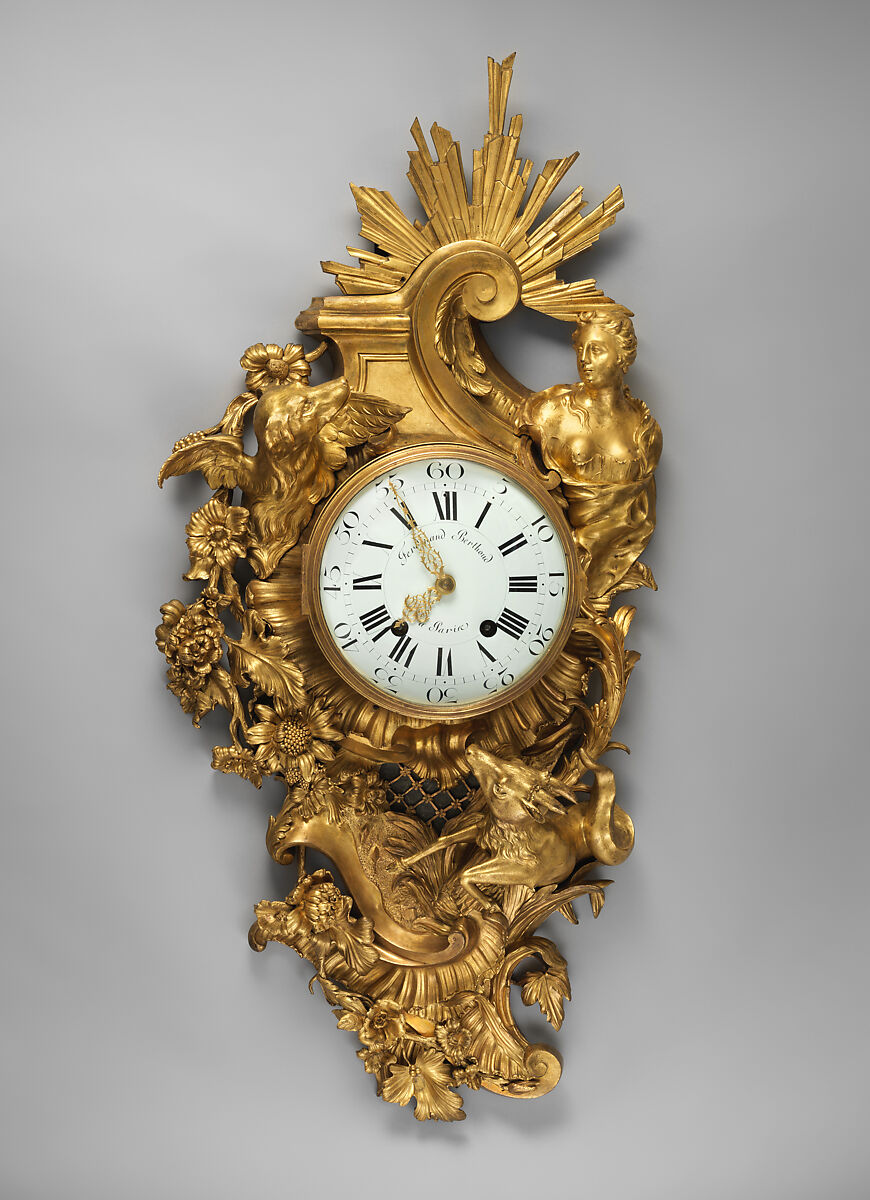 Wall clock (cartel) with movement of later date, Case maker: Jacques Caffieri (French, 1678–1755), Gilt bronze, French, Paris 
