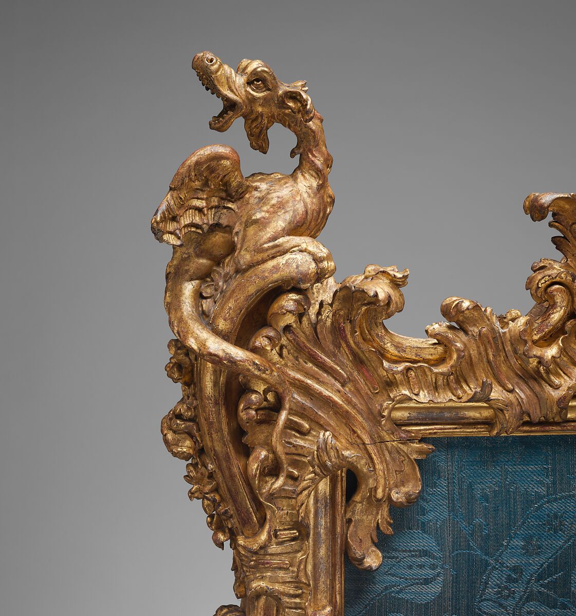 Fire screen, Probably carved by Ferdinand Hundt (ca. 1704–1758), Carved and gilded oak; silk panel not original to screen, German, Würzberg