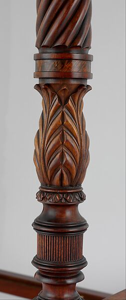 Bedstead, Duncan Phyfe (American (born Scotland), near Lock Fannich, Ross-Shire, Scotland 1768/1770–1854 New York), Mahogany, mahogany veneer, vert antique, gilded cast brass