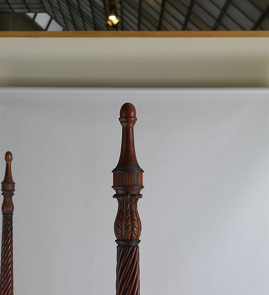 Bedstead, Duncan Phyfe (American (born Scotland), near Lock Fannich, Ross-Shire, Scotland 1768/1770–1854 New York), Mahogany, mahogany veneer, vert antique, gilded cast brass