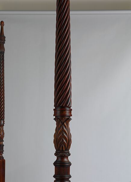 Bedstead, Duncan Phyfe (American (born Scotland), near Lock Fannich, Ross-Shire, Scotland 1768/1770–1854 New York), Mahogany, mahogany veneer, vert antique, gilded cast brass