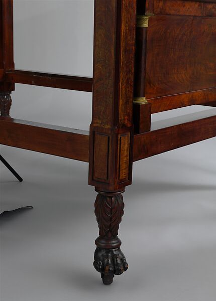 Bedstead, Duncan Phyfe (American (born Scotland), near Lock Fannich, Ross-Shire, Scotland 1768/1770–1854 New York), Mahogany, mahogany veneer, vert antique, gilded cast brass