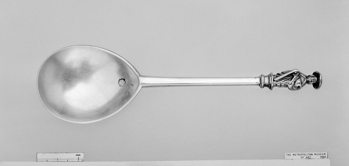 Apostle spoon, John Foxe (British, active 1546–died 1597), Silver, parcel gilt, British, London 