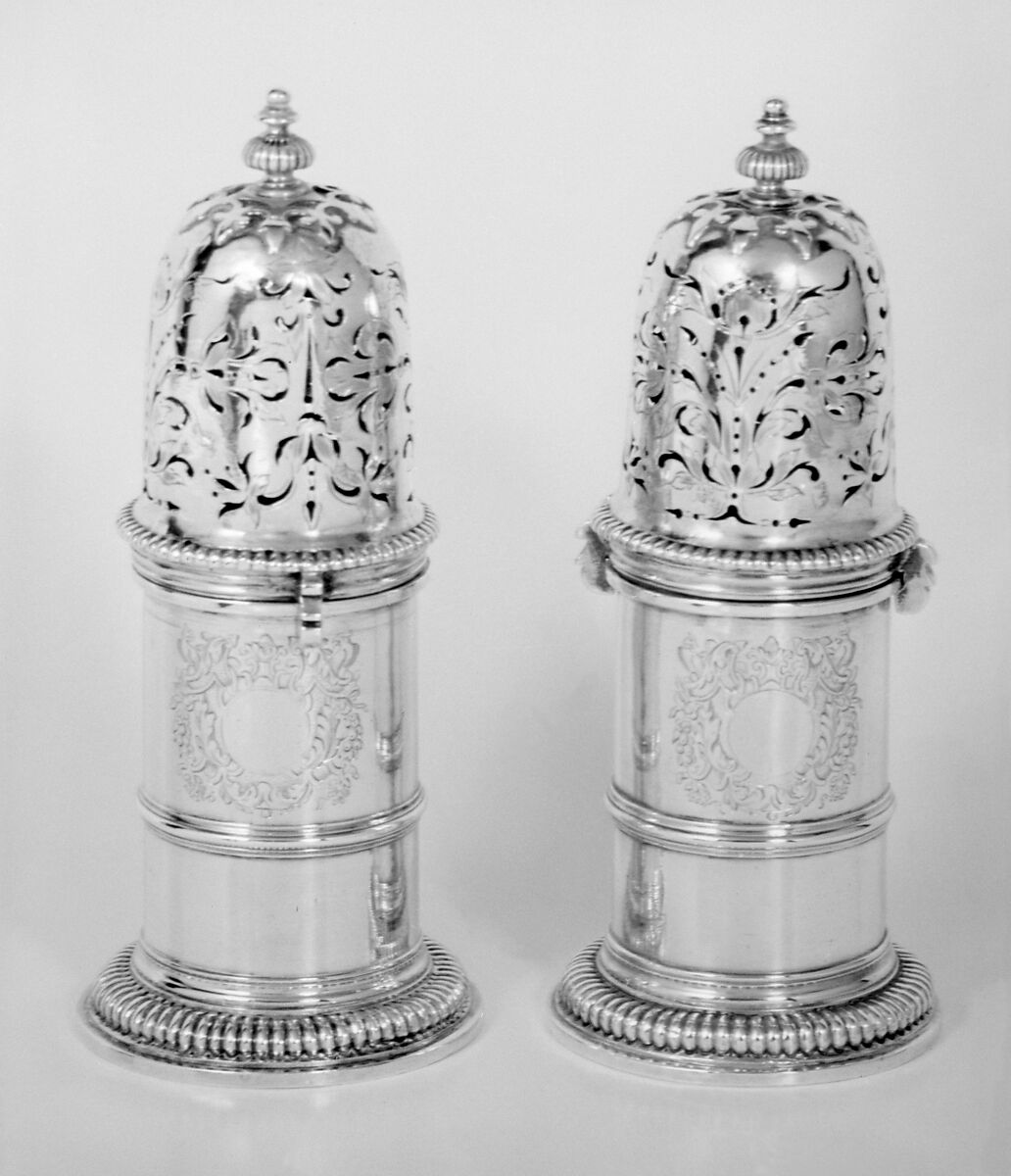 Pair of casters, Joseph Ward (active 1689–1734), Silver, British, London 