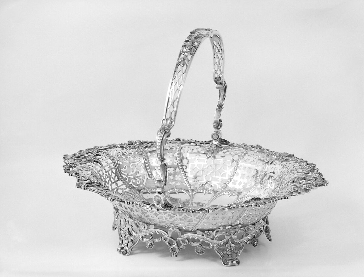 Cake basket, John Langford (working 1763–70), Silver, British, London 