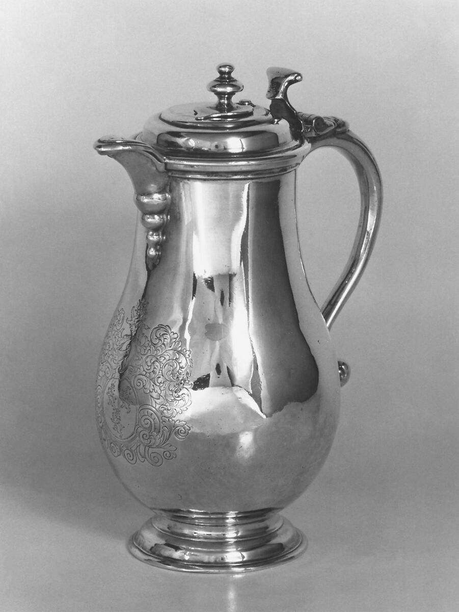 Chocolate pot, David King (active 1688–1738), Silver, Irish, Dublin 
