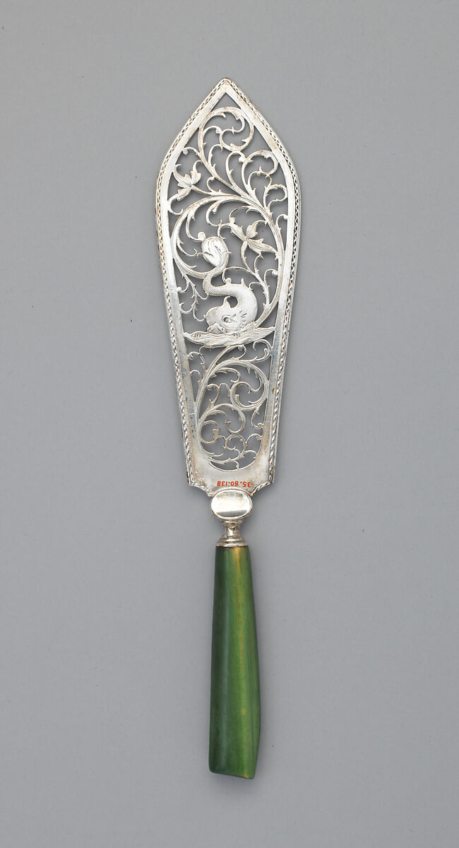 Fish slice, Christopher Haines, Silver and bone, Irish, Dublin