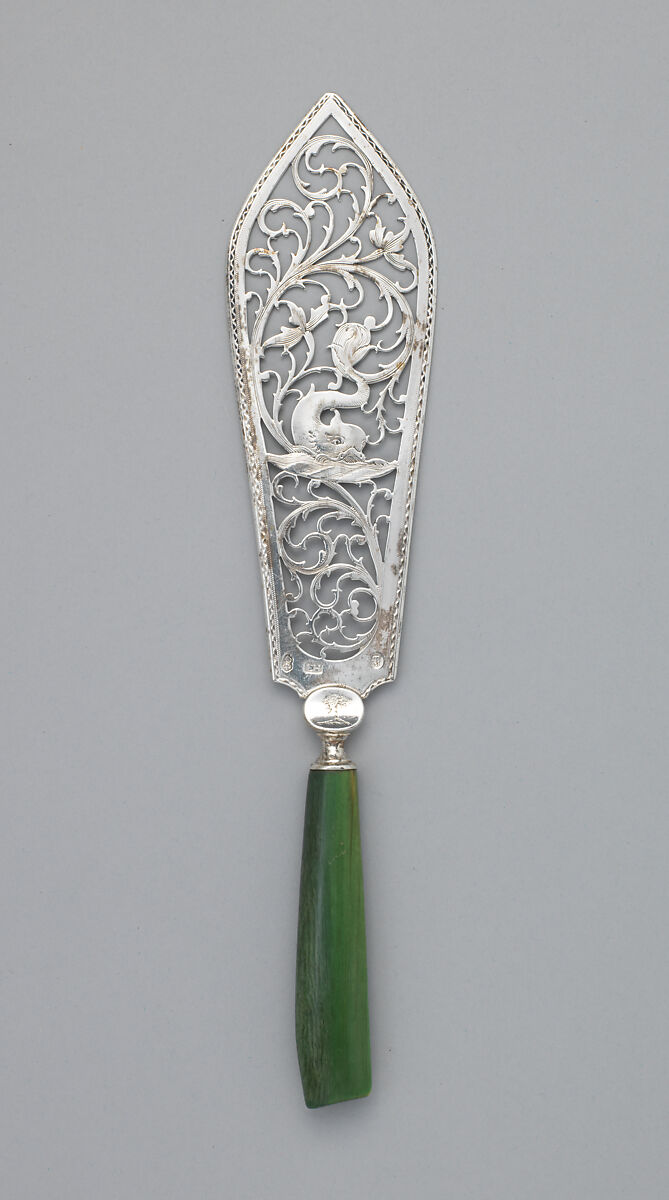 Fish slice, Christopher Haines, Silver and bone, Irish, Dublin 