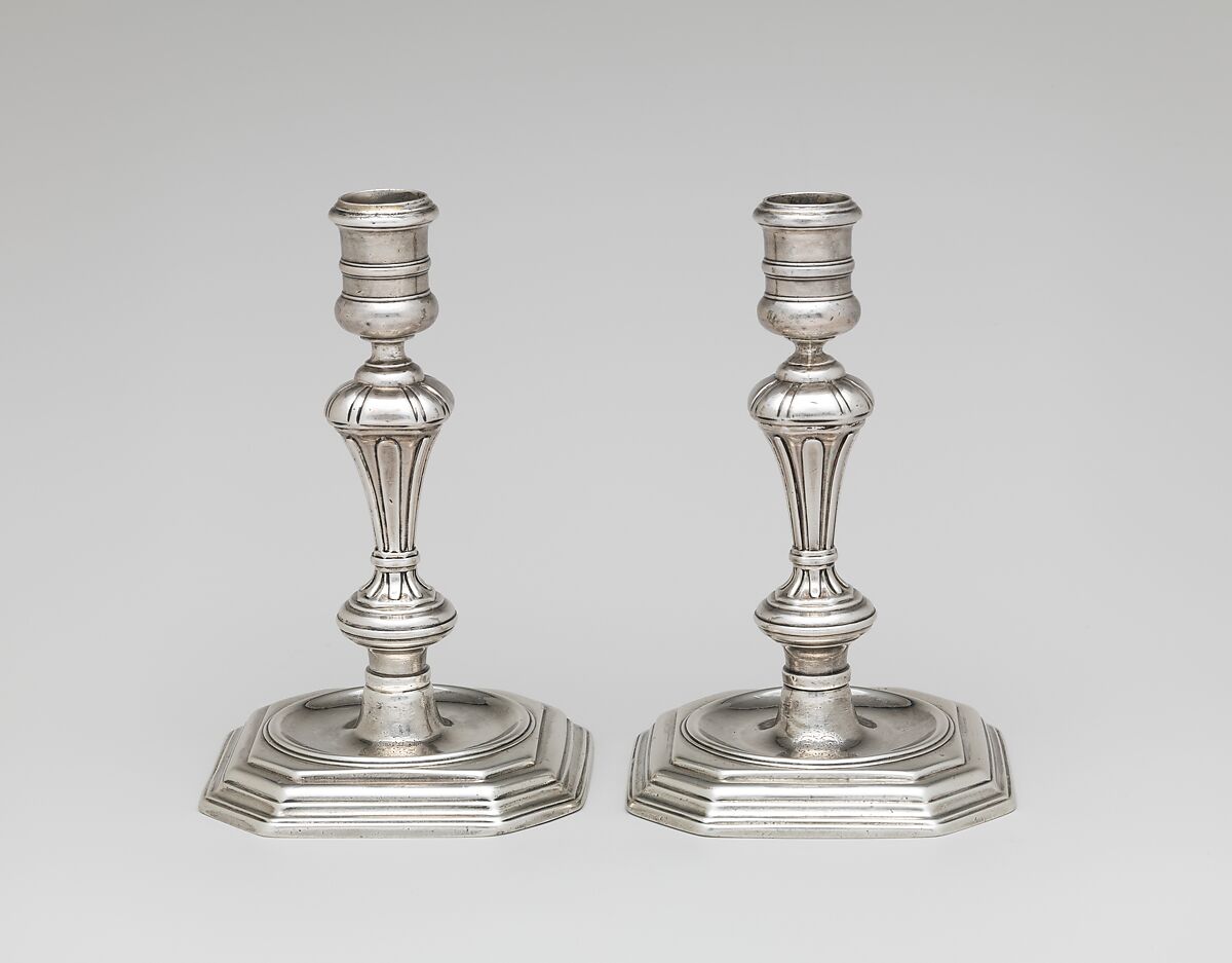 Pair of candlesticks, David Willaume I (British, 1658–1741), Silver, British, London 