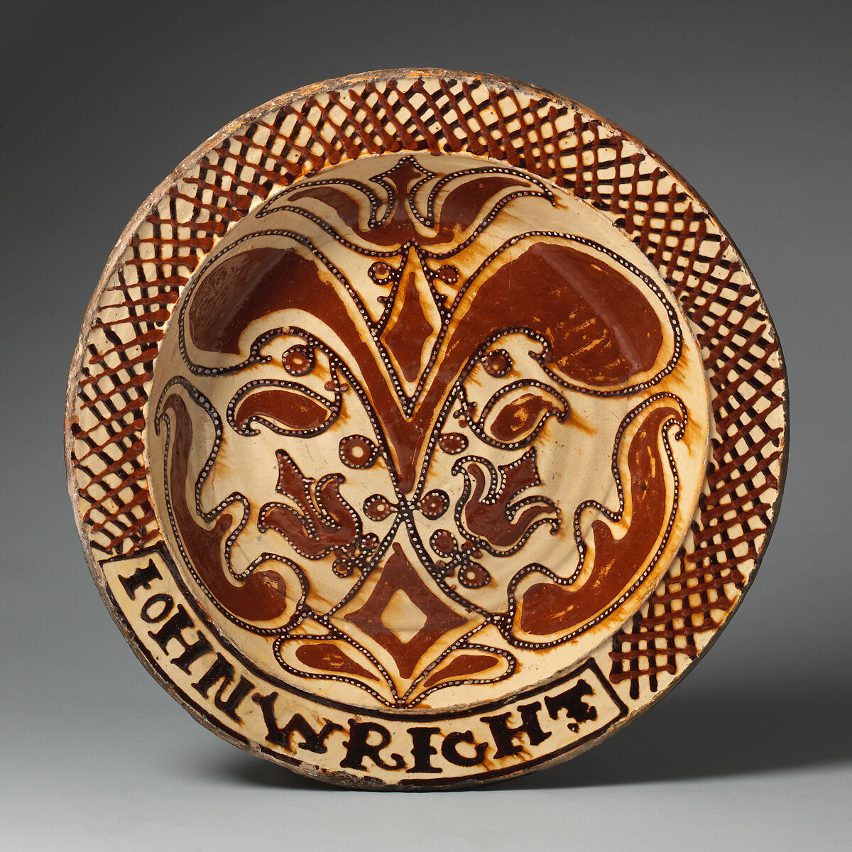 Dish, John Wright (British, active Staffordshire, 1704–8), Slipware, British, Staffordshire 