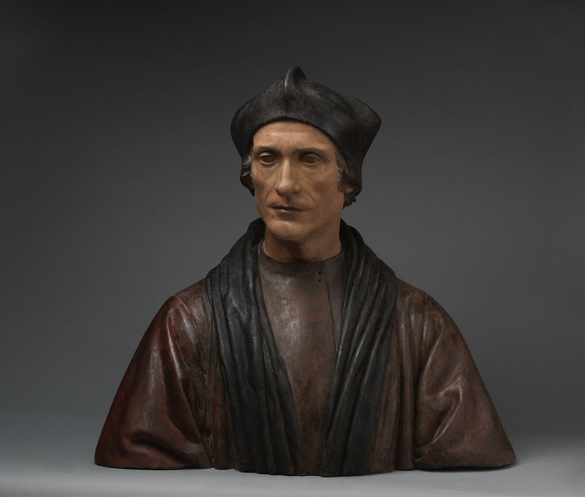 Portrait Bust of John Fisher, Bishop of Rochester, Pietro Torrigiano (Italian, Florence 1472–1528 Seville), Polychrome terracotta, British