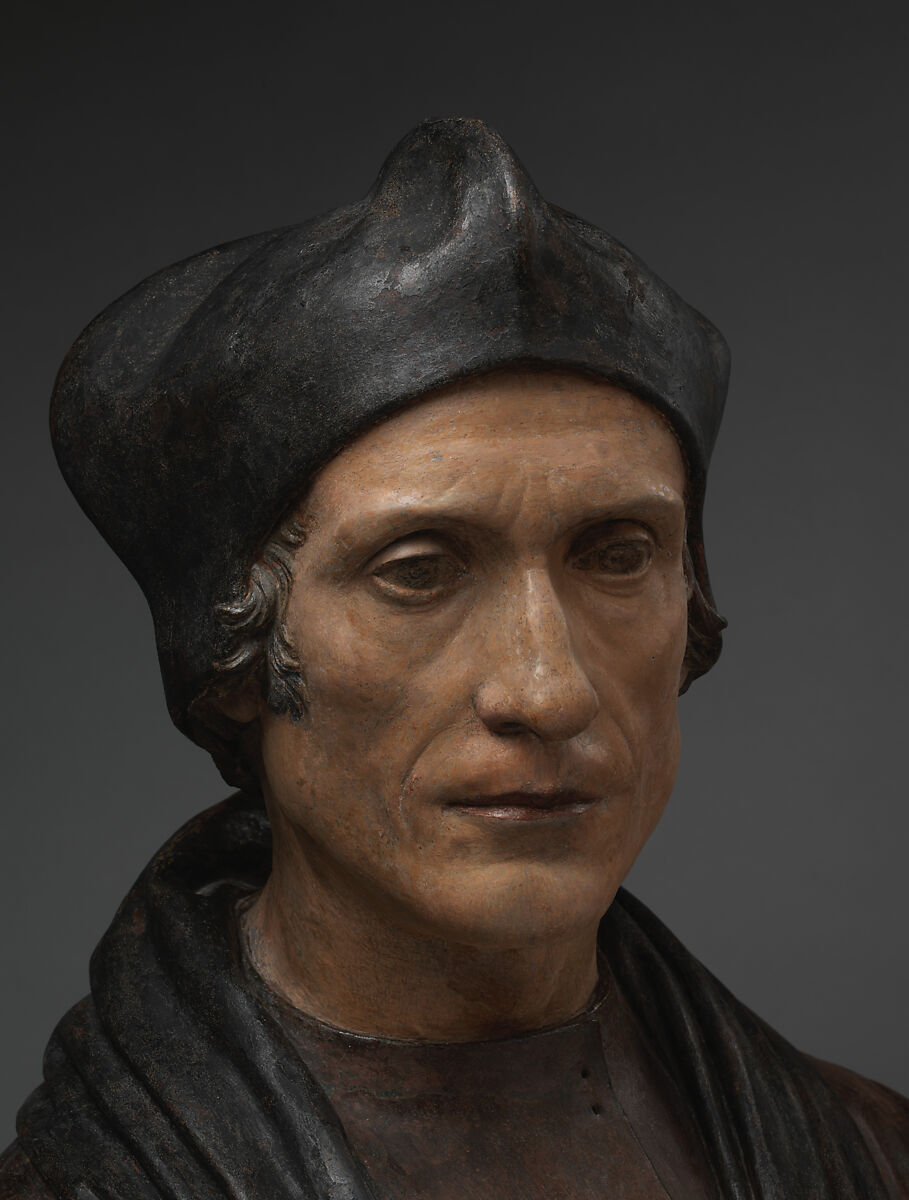 Portrait Bust of John Fisher, Bishop of Rochester, Pietro Torrigiano (Italian, Florence 1472–1528 Seville), Polychrome terracotta, British