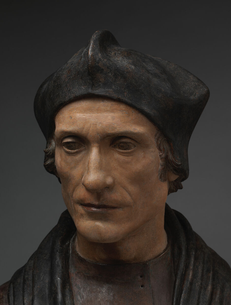 Portrait Bust of John Fisher, Bishop of Rochester, Pietro Torrigiano (Italian, Florence 1472–1528 Seville), Polychrome terracotta, British