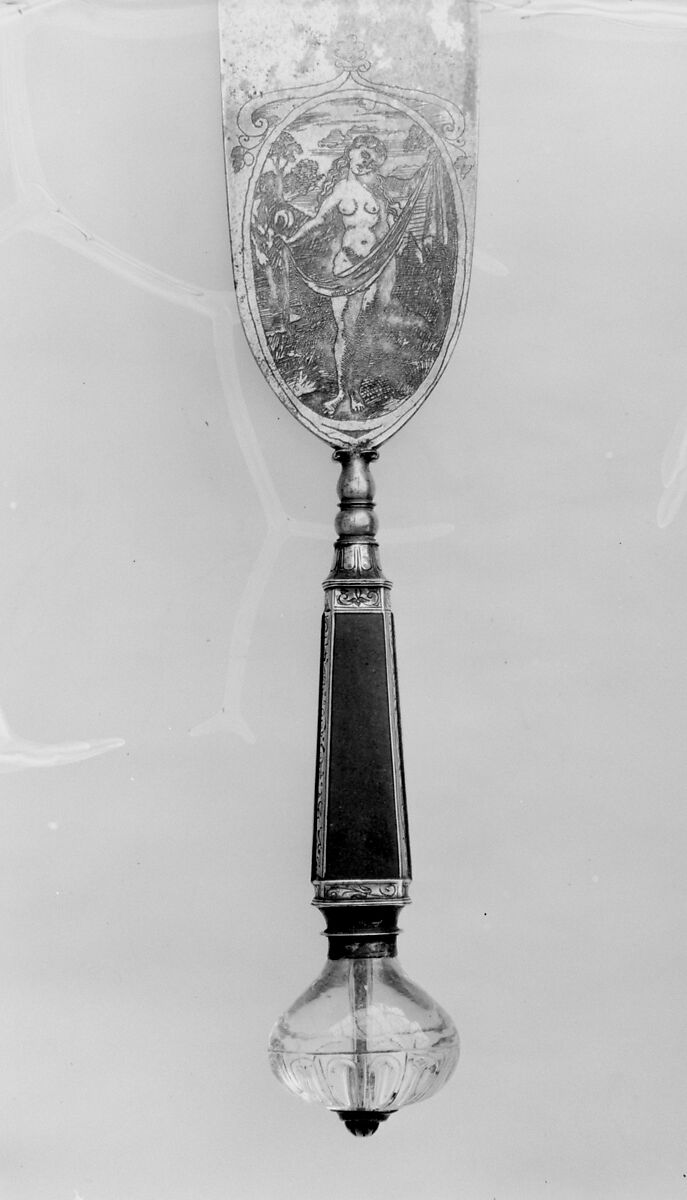 Serving knife (Présentoir), Steel, silver, crystal, porphyry, mother-of-pearl, possibly French