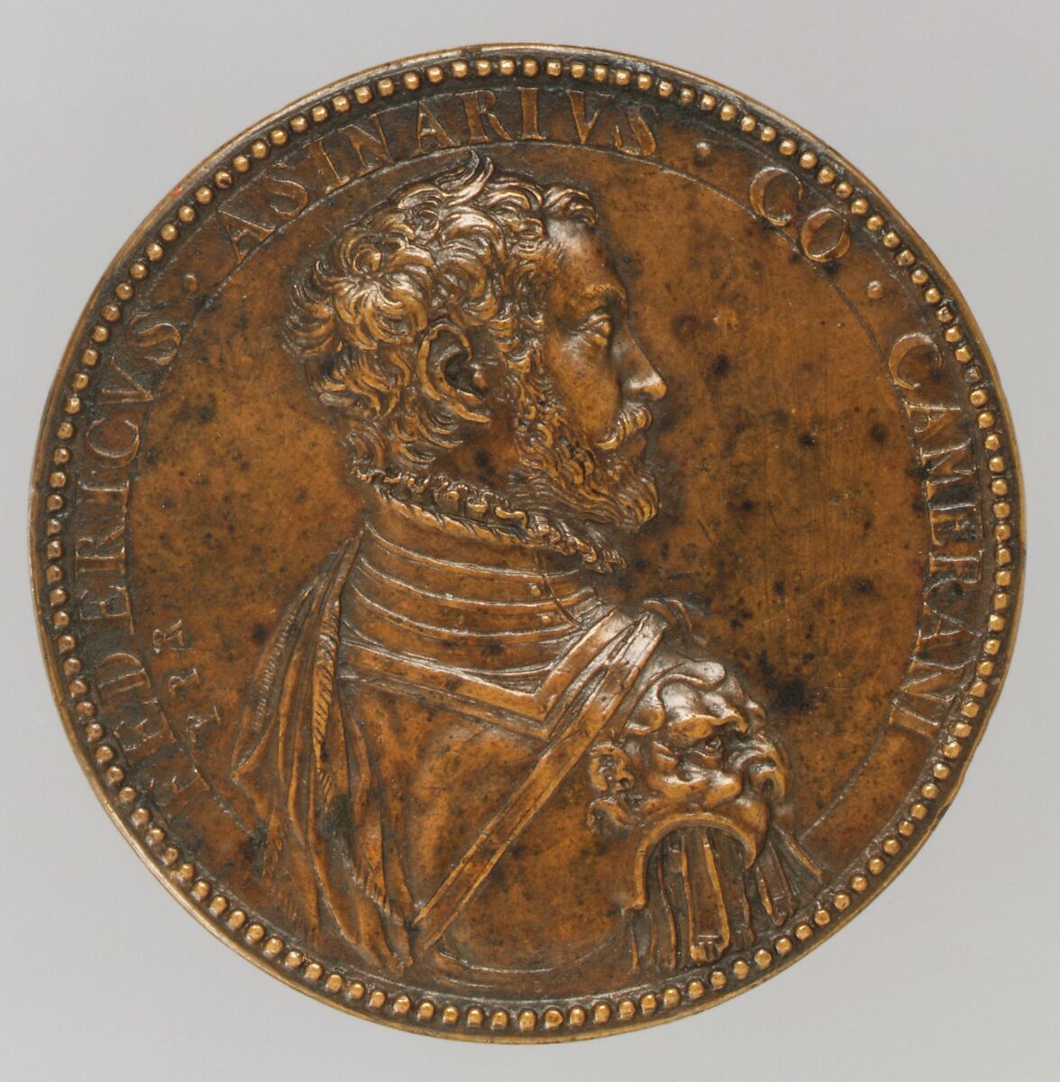 Federigo Asinari, Count of Camerano (1527–1575), Medalist: Pietro Paolo Galeotti, Bronze, brown patina, cast, Italian 