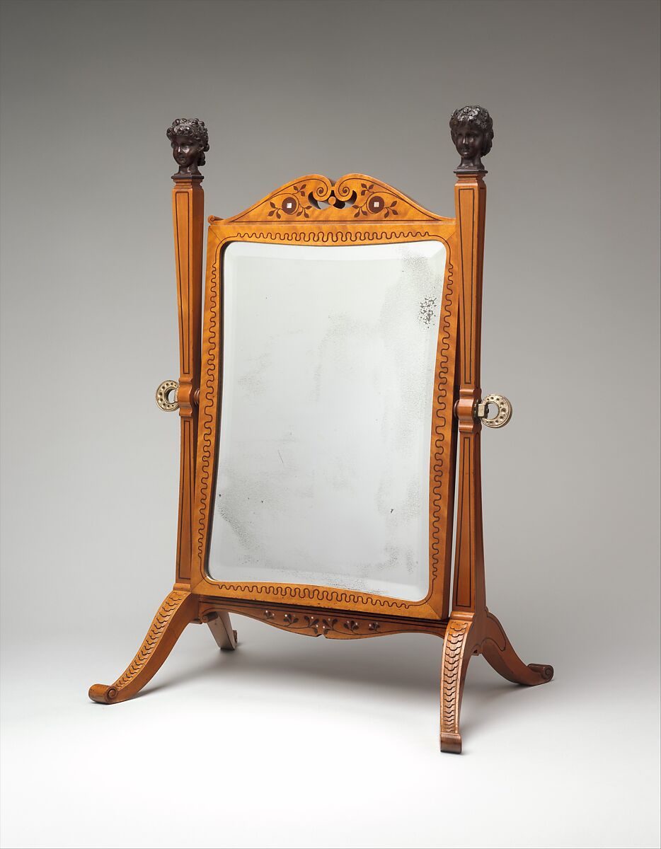 Dressing glass, George A. Schastey & Co.  American, Satinwood, purpleheart, mother-of-pearl, brass, and mirror glass, American