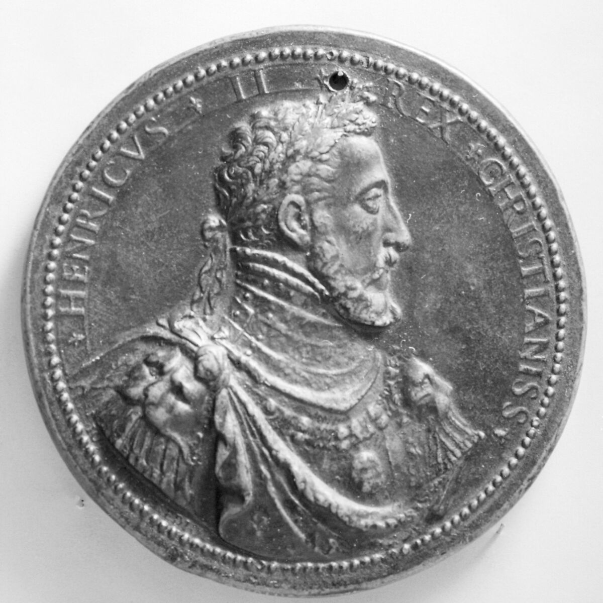Henry II of France (b. 1519, r. 1547–59), Commemorating the Capture of Calais, 1558, Medalist: Giovanni Antonio de&#39; Rossi (Italian, 1517–ca. 1575), Bronze, brown patina, cast, Italian 