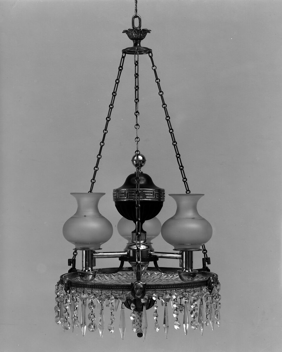 Chandelier, Gilded brass, glass 