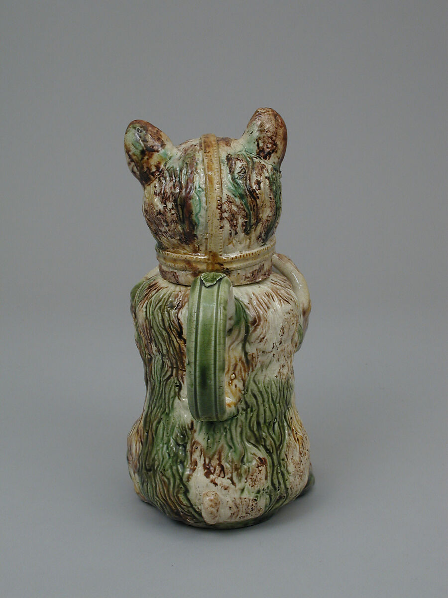 Jug in the form of a bear hugging a small dog, Style of Astbury-Whieldon, Lead-glazed earthenware, British, Staffordshire
