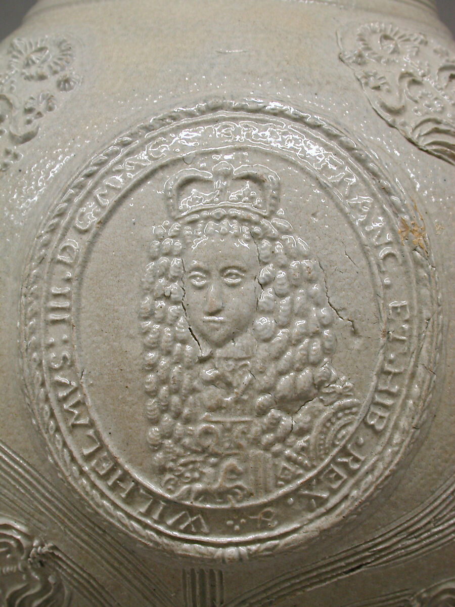 Jug, Salt-glazed stoneware; copper, German, Westerwald