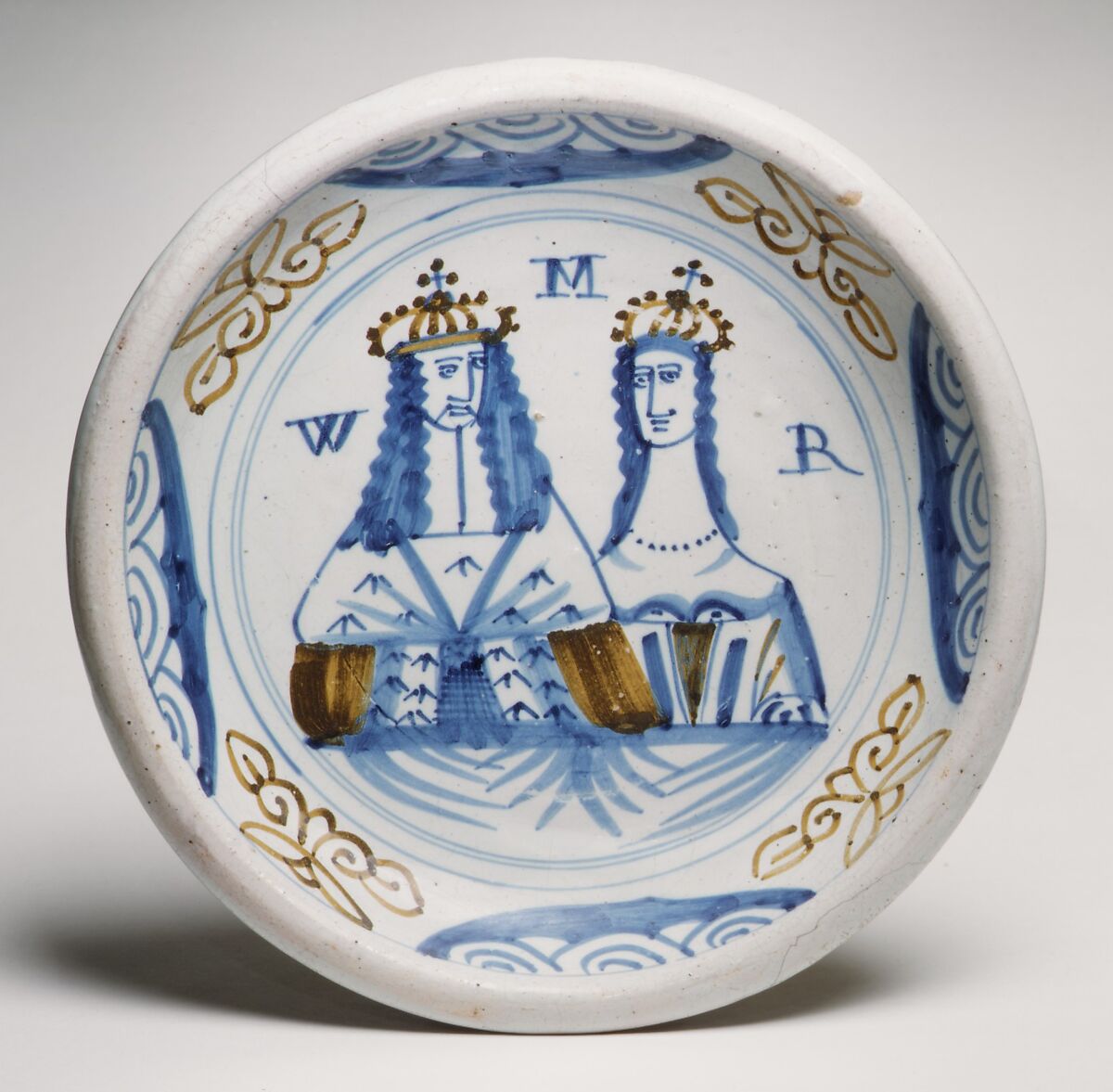 Dish, Tin-glazed earthenware (delftware), probably British, Lambeth 